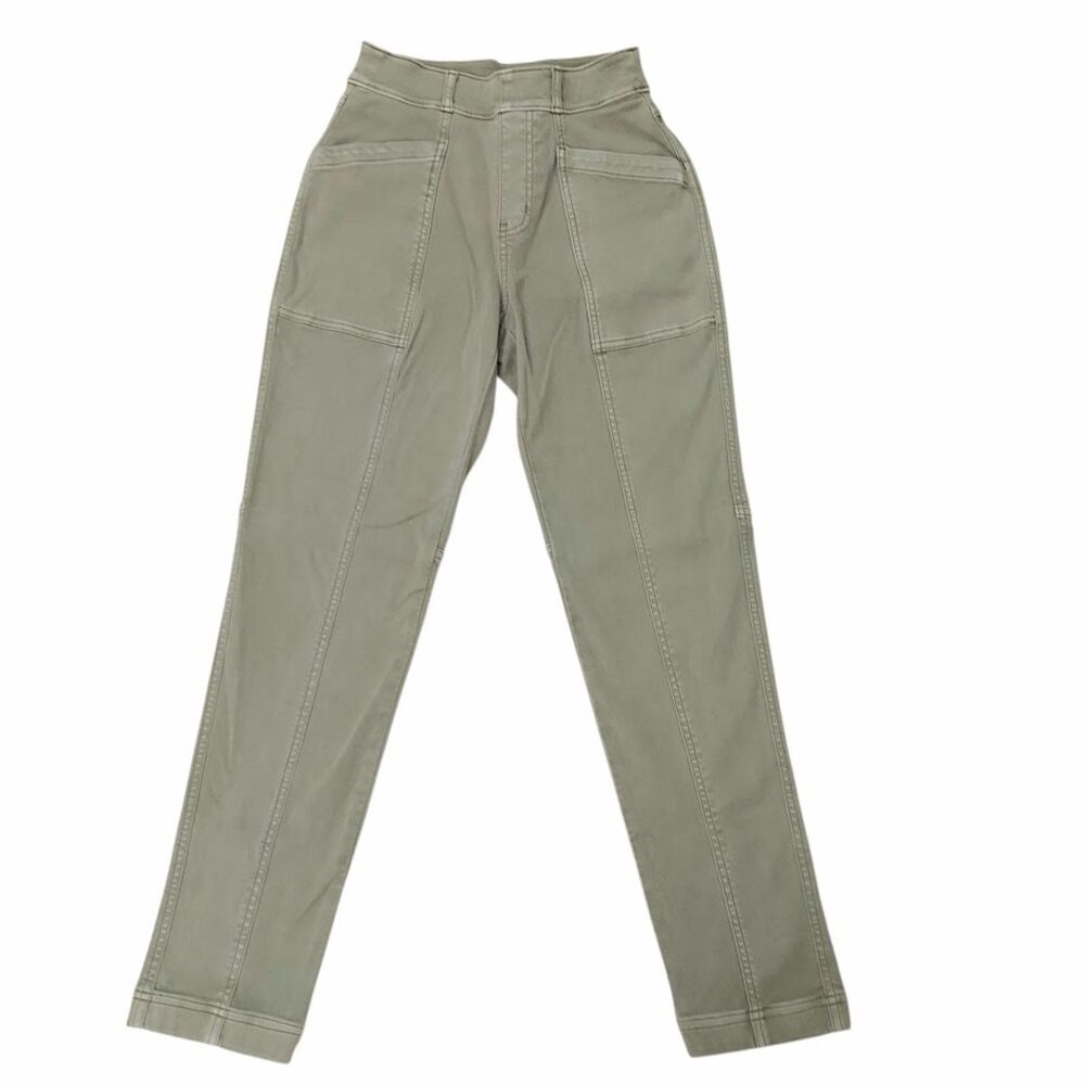 Spanx Pants Womens XS Green Stretch Twill Straight Leg Comfort Pull On Utility